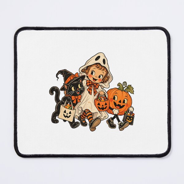 Item preview, Vintage Halloween Trick or Treat Friends – Ghost Kid, Black Cat & Pumpkin designed and sold by Amy Helms.
