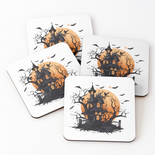 Item preview, Spooky Haunted Gothic House Silhouetted Against Full Moon with Flying Bats    designed and sold by interdesigner.