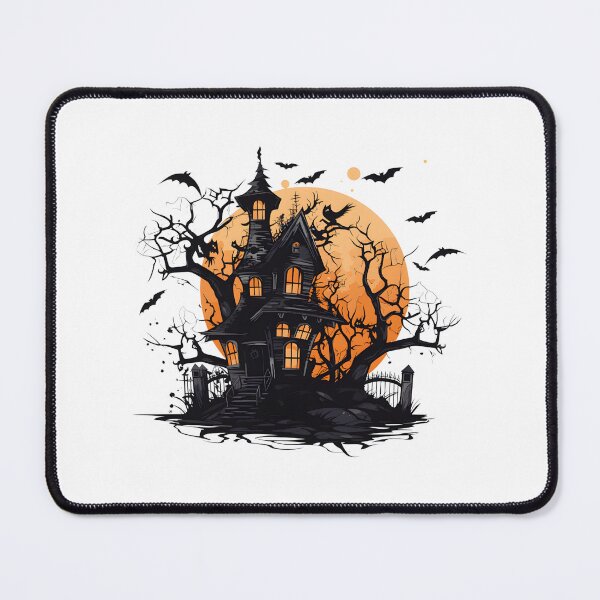 Item preview, Spooky Haunted Gothic House Silhouetted Against Full Moon with Flying Bats designed and sold by interdesigner.
