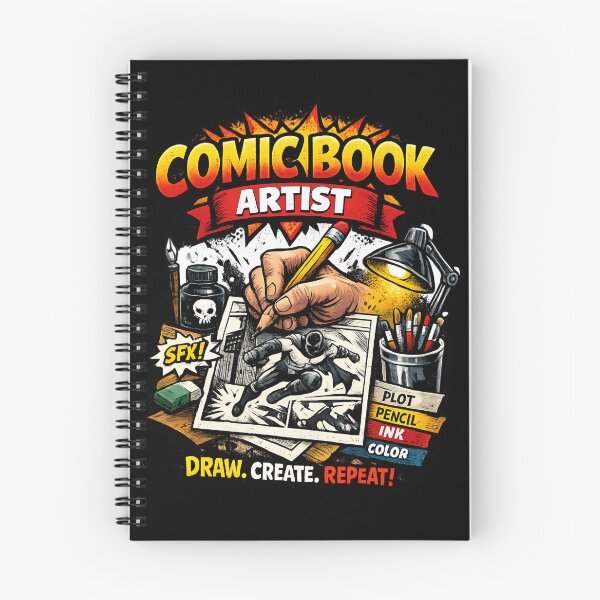 Item preview, Comic Book Artist Draw Create Repeat – Vintage Illustration designed and sold by SidTastic .