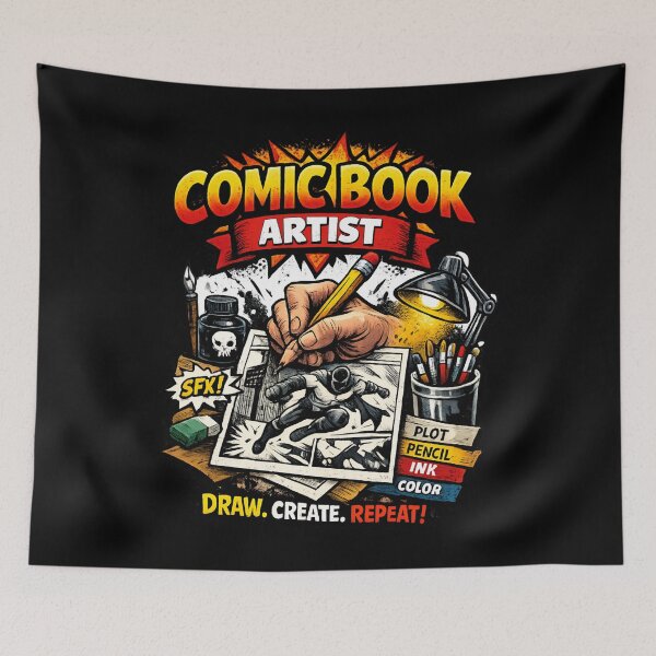 Item preview, Comic Book Artist Draw Create Repeat – Vintage Illustration designed and sold by SidTastic .
