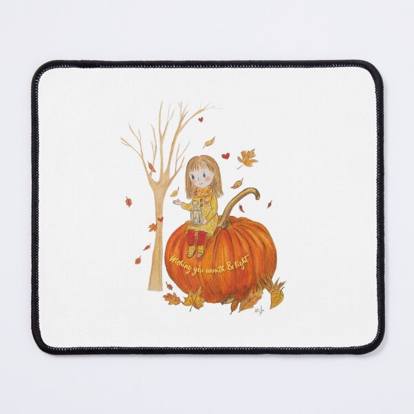 Item preview, Wishing You Warmth & Light – Cozy autumn illustration with girl & pumpkin designed and sold by alilu-art .