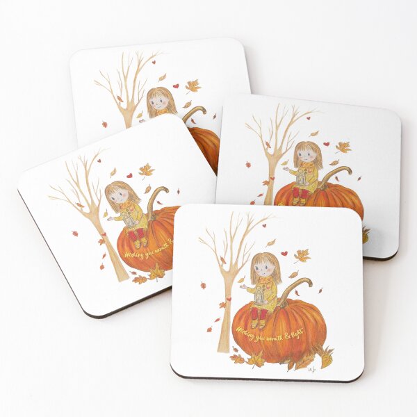 Item preview, Wishing You Warmth & Light – Cozy autumn illustration with girl & pumpkin designed and sold by alilu-art .