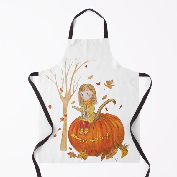 Item preview, Wishing You Warmth & Light – Cozy autumn illustration with girl & pumpkin designed and sold by alilu-art .