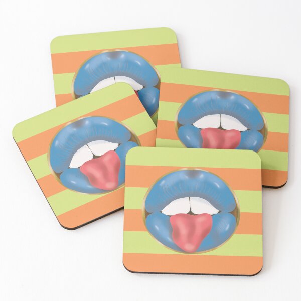 Item preview, Rebel Lips Pop Art – Duotone stripes Orange Lime Blue Lips designed and sold by GoldenRebels.