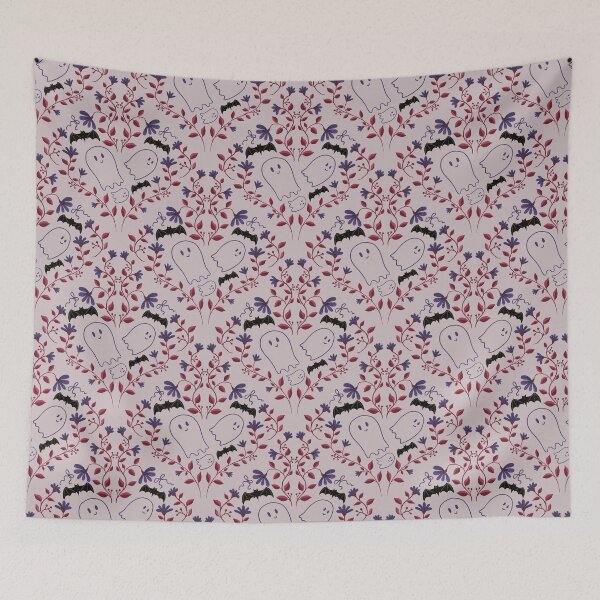 Item preview, Cute ghost Halloween pattern, bats and florals pattern designed and sold by BosskaDesign.