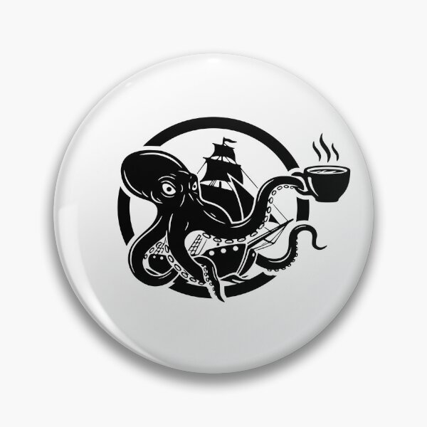 Item preview, Kraken Octopus Drinking Coffee Pirate Ship Art designed and sold by Heaton-B-Design.