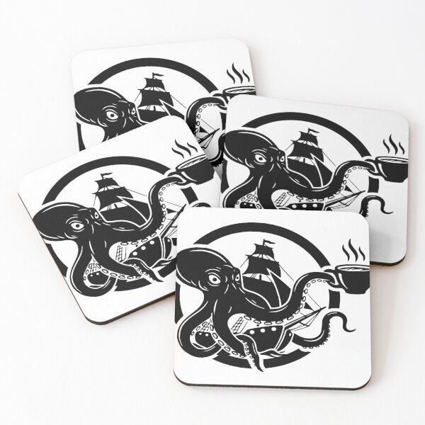 Item preview, Kraken Octopus Drinking Coffee Pirate Ship Art designed and sold by Heaton-B-Design.