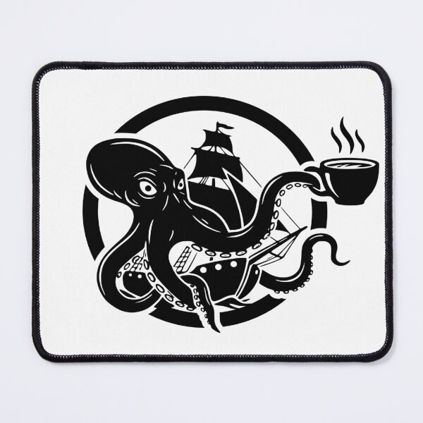 Item preview, Kraken Octopus Drinking Coffee Pirate Ship Art designed and sold by Heaton-B-Design.
