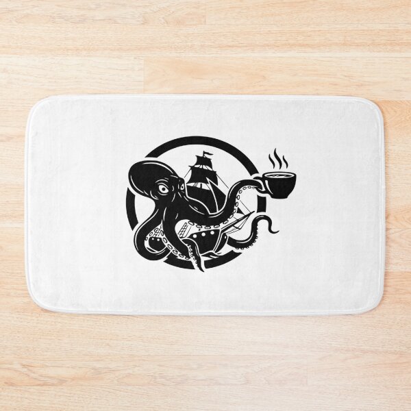 Item preview, Kraken Octopus Drinking Coffee Pirate Ship Art designed and sold by Heaton-B-Design.