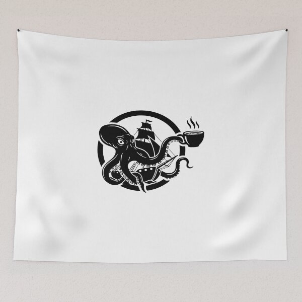 Item preview, Kraken Octopus Drinking Coffee Pirate Ship Art designed and sold by Heaton-B-Design.