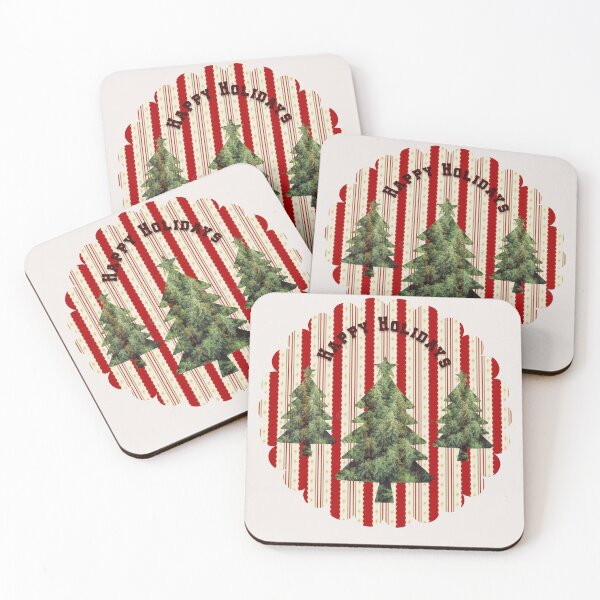 Item preview, Happy Holidays Vintage Christmas Trees & Red Stripes Ornament Art designed and sold by Liberarteprint.