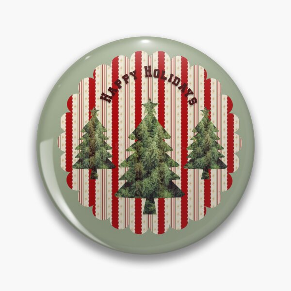 Item preview, Happy Holidays Vintage Christmas Trees & Red Stripes Ornament Art designed and sold by Liberarteprint.