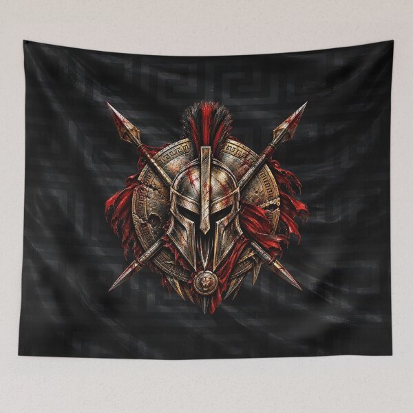 Item preview, Spartan Warrior Helmet & Crossed Spears – Battle Shield Emblem designed and sold by artistwill.