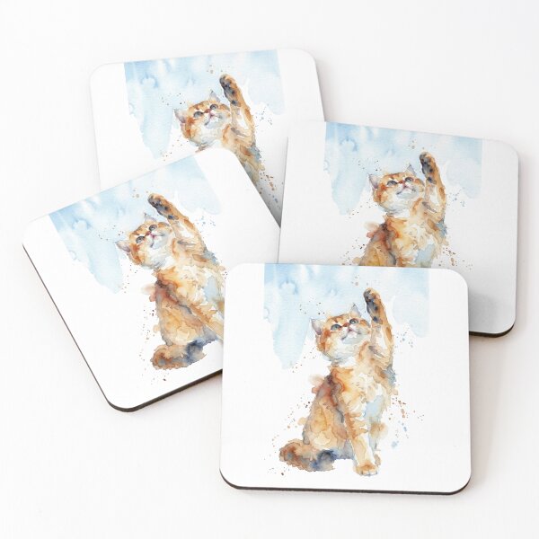 Item preview, Ginger Kitten Reaching Up, Amber and Sky Blue designed and sold by caracatita75.