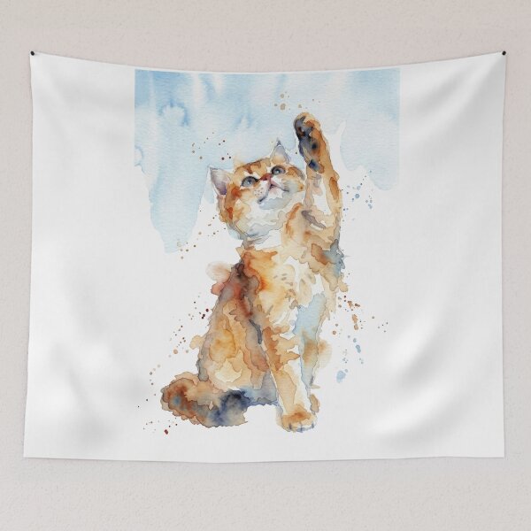 Item preview, Ginger Kitten Reaching Up, Amber and Sky Blue designed and sold by caracatita75.