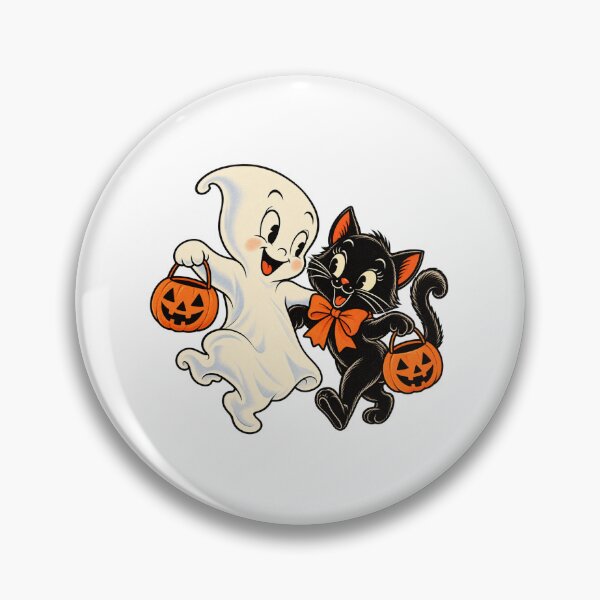 Item preview, Vintage Halloween Ghost & Black Cat – Retro Trick or Treat Friends designed and sold by Amy Helms.