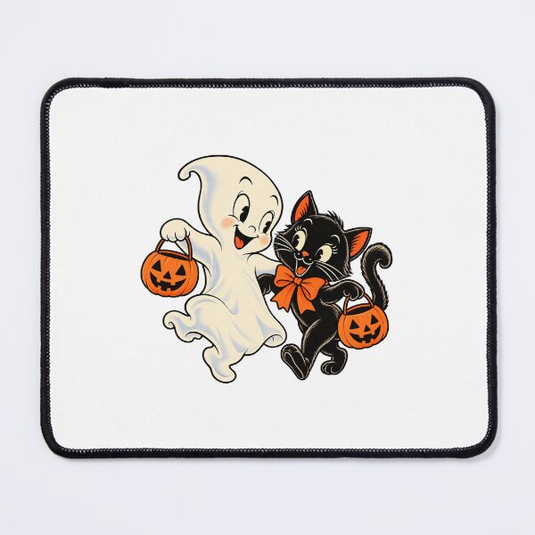 Item preview, Vintage Halloween Ghost & Black Cat – Retro Trick or Treat Friends designed and sold by Amy Helms.