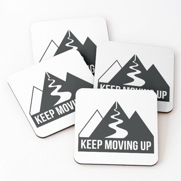 Item preview, The selected image shows a minimalist graphic emblem of mountains with a winding path and the bold text "KEEP MOVING UP". designed and sold by Design-Pro-21.