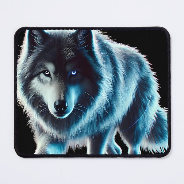 Item preview, Neon Blue Wolf with Glowing Eyes – Cyberpunk Wolf Art designed and sold by FusionCipher.