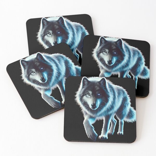 Item preview, Neon Blue Wolf with Glowing Eyes – Cyberpunk Wolf Art designed and sold by FusionCipher.