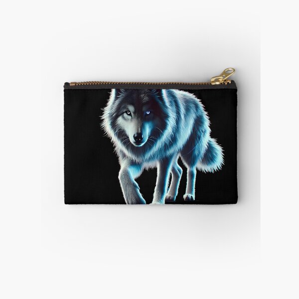 Item preview, Neon Blue Wolf with Glowing Eyes – Cyberpunk Wolf Art designed and sold by FusionCipher.
