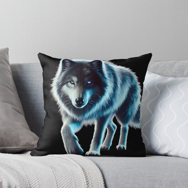 Item preview, Neon Blue Wolf with Glowing Eyes – Cyberpunk Wolf Art designed and sold by FusionCipher.