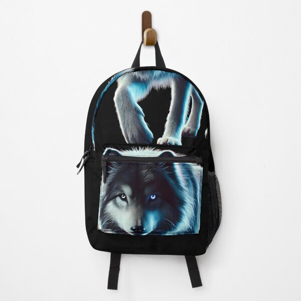 Item preview, Neon Blue Wolf with Glowing Eyes – Cyberpunk Wolf Art designed and sold by FusionCipher.