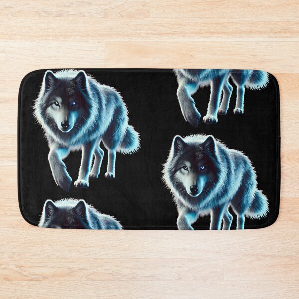 Item preview, Neon Blue Wolf with Glowing Eyes – Cyberpunk Wolf Art designed and sold by FusionCipher.
