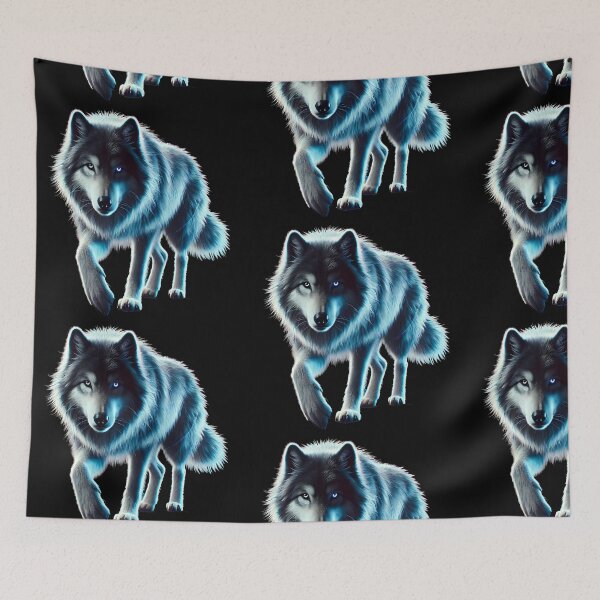 Item preview, Neon Blue Wolf with Glowing Eyes – Cyberpunk Wolf Art designed and sold by FusionCipher.
