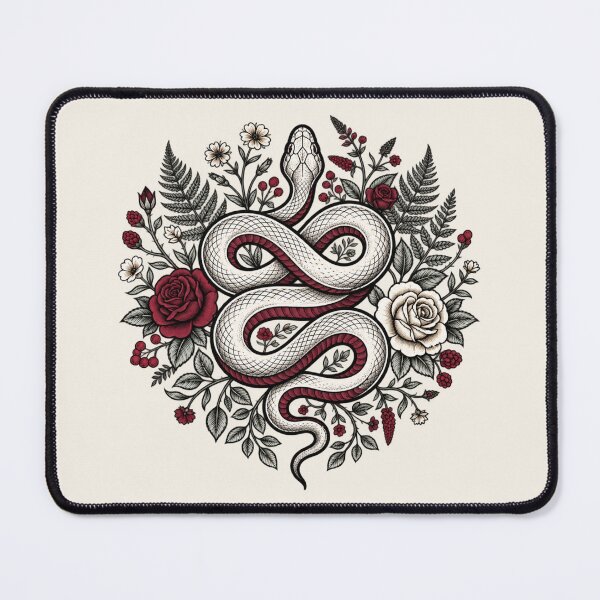 Item preview, White Snake Floral Tattoo | Gothic Rose Serpent Art designed and sold by MrDev.