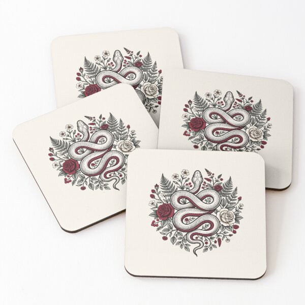 Item preview, White Snake Floral Tattoo | Gothic Rose Serpent Art designed and sold by MrDev.