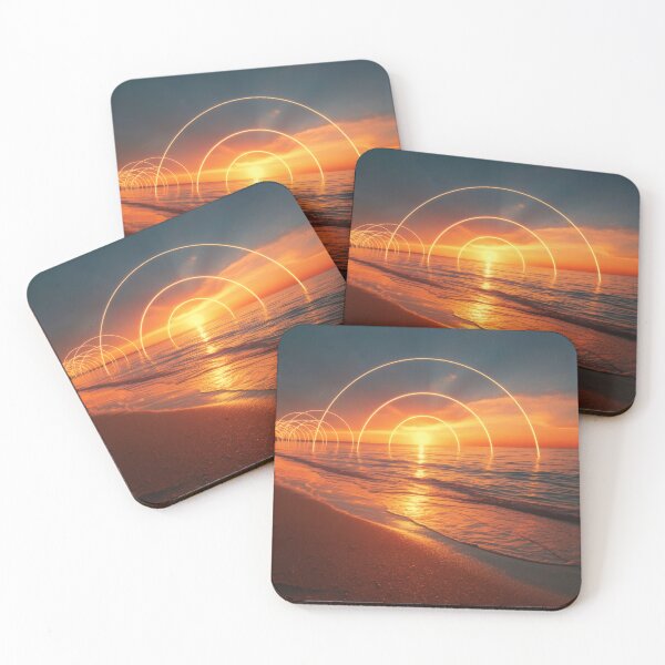 Item preview, Glowing Golden Concentric Portals at Ocean Sunset designed and sold by monkeybusiness.pt.
