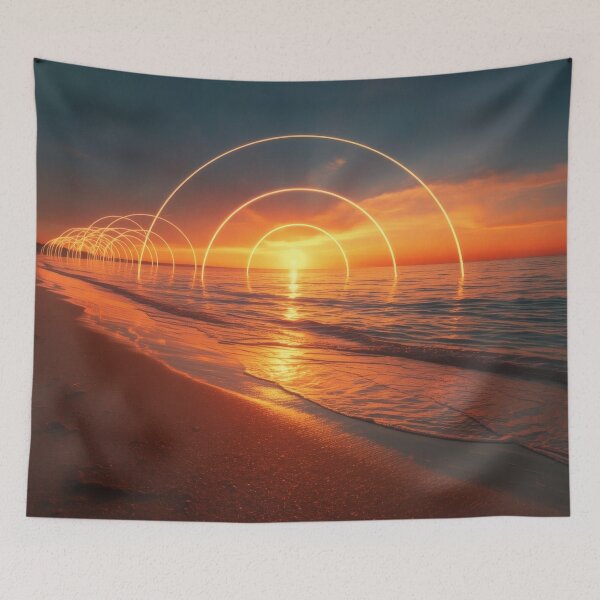Item preview, Glowing Golden Concentric Portals at Ocean Sunset designed and sold by monkeybusiness.pt.