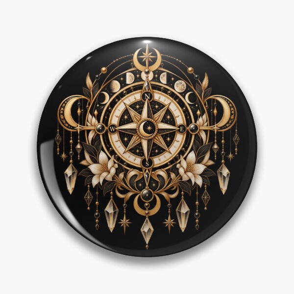 Item preview, Boho Celestial Sacred Gold Compass Moon Art designed and sold by BohoMysticArt.