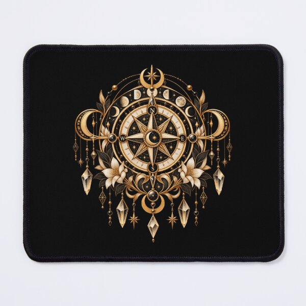 Item preview, Boho Celestial Sacred Gold Compass Moon Art designed and sold by BohoMysticArt.