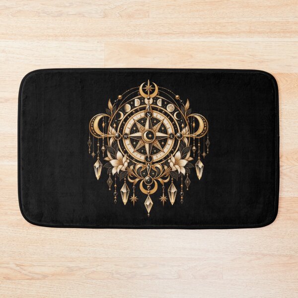 Item preview, Boho Celestial Sacred Gold Compass Moon Art designed and sold by BohoMysticArt.