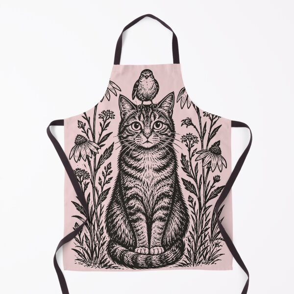 Item preview, Cat and Bird Floral Folk Art Botanical Linocut  designed and sold by Y-Vibes.