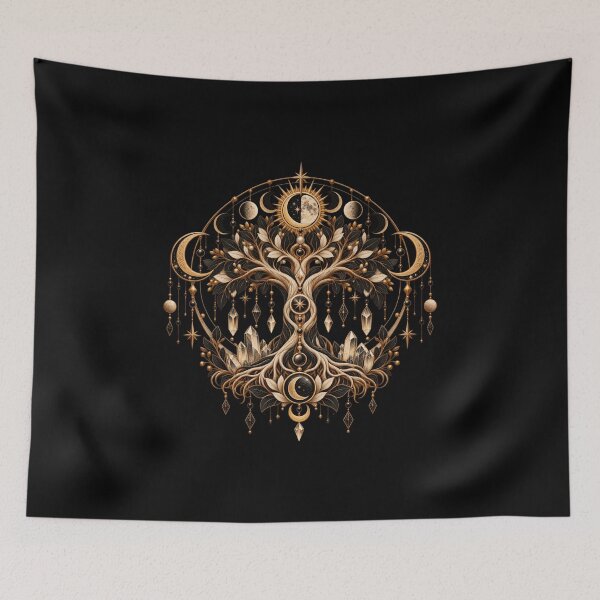 Item preview, Boho Celestial Sacred Gold Tree of Life Art designed and sold by BohoMysticArt.