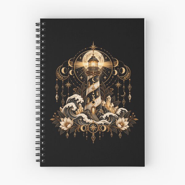 Item preview, Boho Celestial Sacred Gold Lighthouse Ocean Art designed and sold by BohoMysticArt.