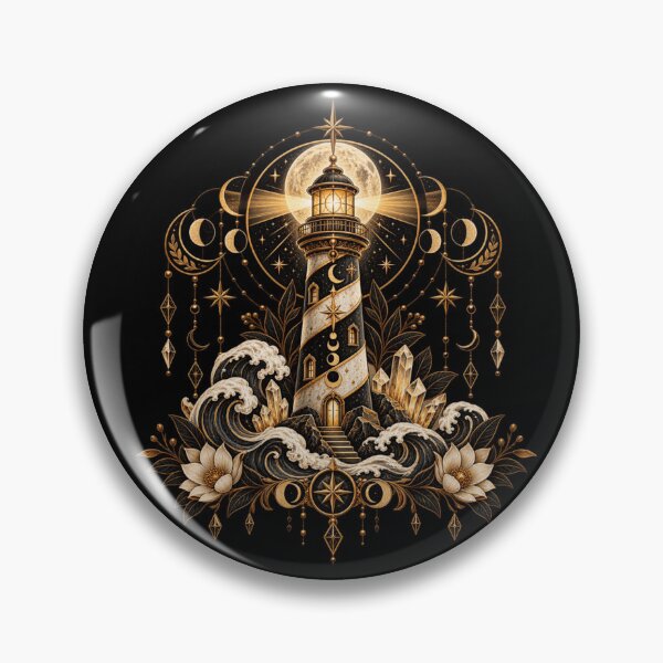 Item preview, Boho Celestial Sacred Gold Lighthouse Ocean Art designed and sold by BohoMysticArt.