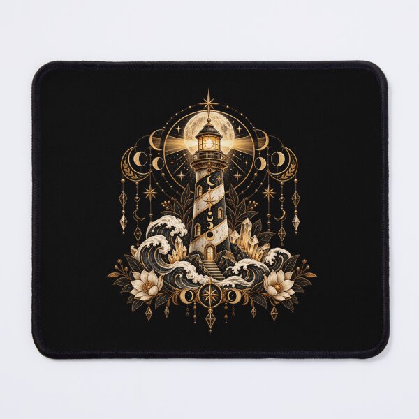 Item preview, Boho Celestial Sacred Gold Lighthouse Ocean Art designed and sold by BohoMysticArt.