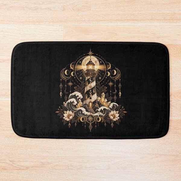 Item preview, Boho Celestial Sacred Gold Lighthouse Ocean Art designed and sold by BohoMysticArt.