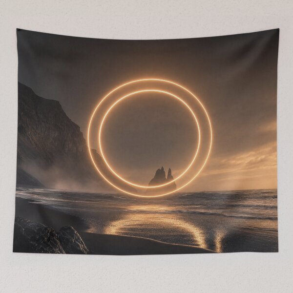 Item preview, Glowing Copper Rings Over Volcanic Black Sand Beach designed and sold by monkeybusiness.pt.