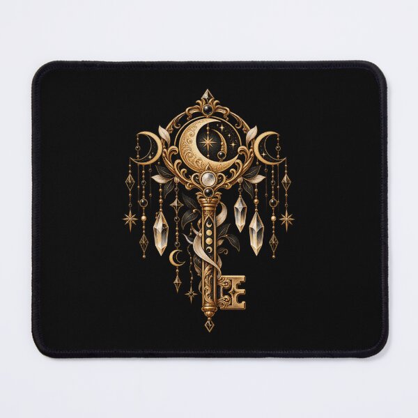 Item preview, Boho Celestial Sacred Gold Key Moon Art designed and sold by BohoMysticArt.