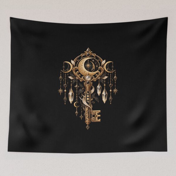 Item preview, Boho Celestial Sacred Gold Key Moon Art designed and sold by BohoMysticArt.