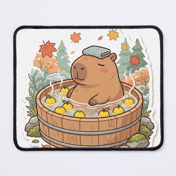 Item preview, Cozy Capybara Hot Springs Japanese Yuzu Bath Cute Fall Sticker designed and sold by RetroVibe Supply.