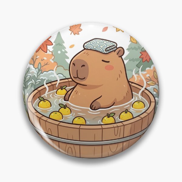 Item preview, Cozy Capybara Hot Springs Japanese Yuzu Bath Cute Fall Sticker designed and sold by RetroVibe Supply.