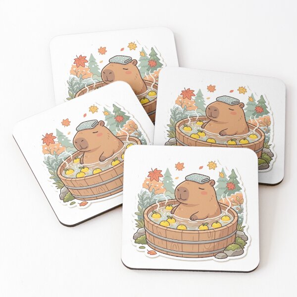 Item preview, Cozy Capybara Hot Springs Japanese Yuzu Bath Cute Fall Sticker designed and sold by RetroVibe Supply.