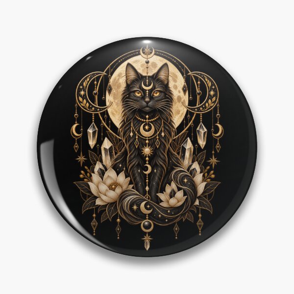 Item preview, Boho Celestial Sacred Gold Black Cat Art designed and sold by BohoMysticArt.